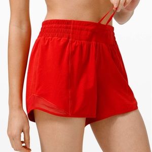 Red Lululemon High Rise Hotty Hot Shorts